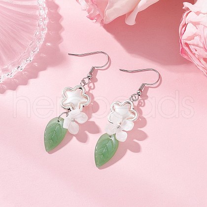 Flower 304 Stainless Steel Handmade Lampwork Dangle Earrings EJEW-JE06430-01-1