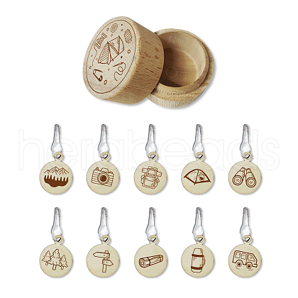 20Pcs 10 Style Round Wood Locking Stitch Markers TOOL-WH0057-003-1