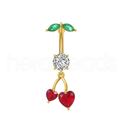 304 Stainless Steel Pave Clear and FireBrick Cubic Zirconia Curved Barbell Dangle Belly Rings FS-WG7A03F-10-1