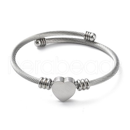 Tarnish Resistant 304 Stainless Steel Cuff Bangle with 201 Stainless Steel Heart Beaded BJEW-Z014-01P-1