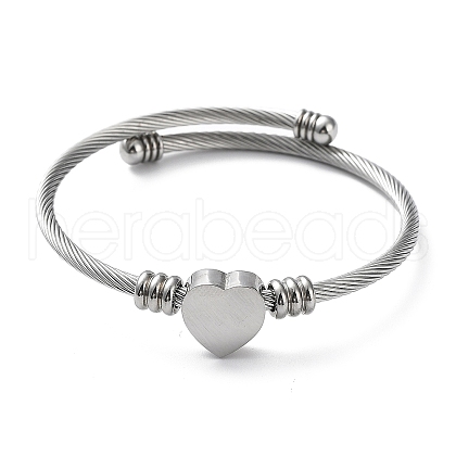 304 Stainless Steel Cuff Bangle with 201 Stainless Steel Heart Beaded BJEW-Z014-01P-1