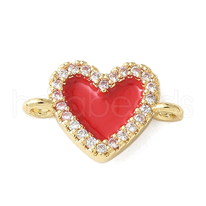 Brass Micro Pave Clear Cubic Zirconia Heart Connector Charms KK-A252-09G-1