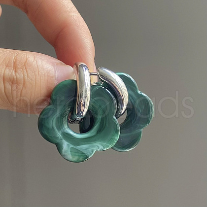Flower Stainless Steel Acrylic Hoop Earrings FS-WGEB331-16-1