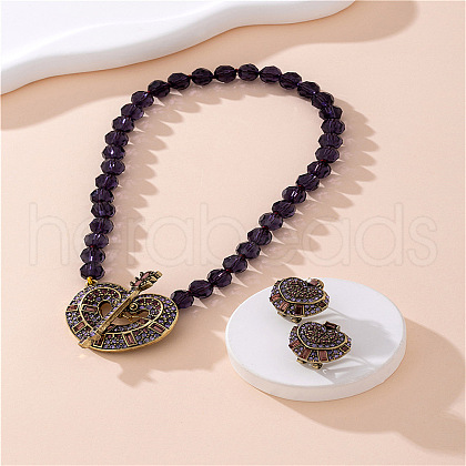 Heart Alloy & Glass & Rhinestone Pendant Necklaces & Stud Earrings Sets FS-WGBFAF6-02-1