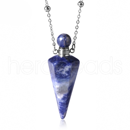 Natural Sodalite Faceted Cone Perfume Bottle Pendant Necklace PW-WG8F691-03-1
