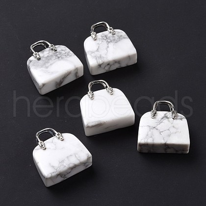 Natural Howlite Brass Pendants KK-E274-01P-025-1