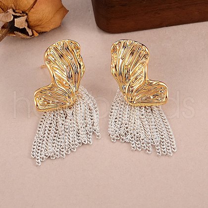 Butterfly Wing Brass Tassel Stud Earrings for Women EJEW-U055-16GS-1