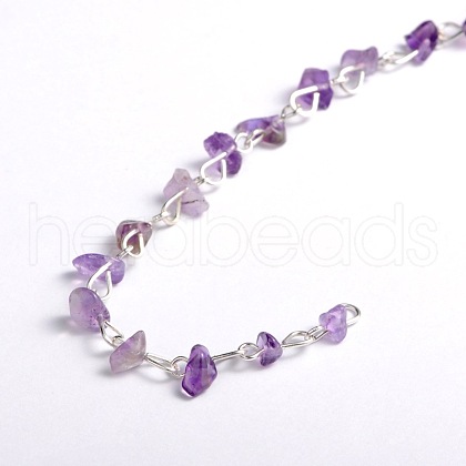 Handmade Natural Amethyst Chips Beads Chains for Necklaces Bracelets Making AJEW-JB00043-04-1