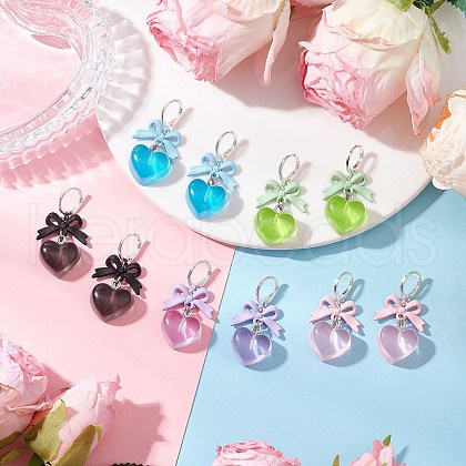 Resin Heart Hoop Earrings EJEW-JE06375-1