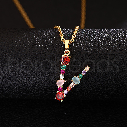Brass Pave Colorful Cubic Zirconia Initial Pendant Necklaces for Women FS-WG659DF-22-1