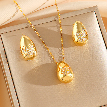 304 Stainless Steel Cubic Zirconia Stud Earrings & Pendant Necklaces Sets FS-WG34C3D-03-1