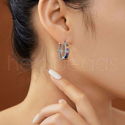 Brass Colorful Clear Cubic Zirconia Hoop Earrings KY6723-1-1