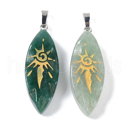 Natural Green Aventurine Gold Sun Pattern Pendants G-L524-14P-01-1