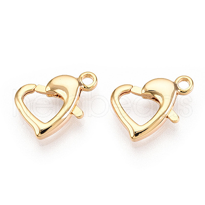 Brass Heart Lobster Claw Clasps KK-N254-16G-1