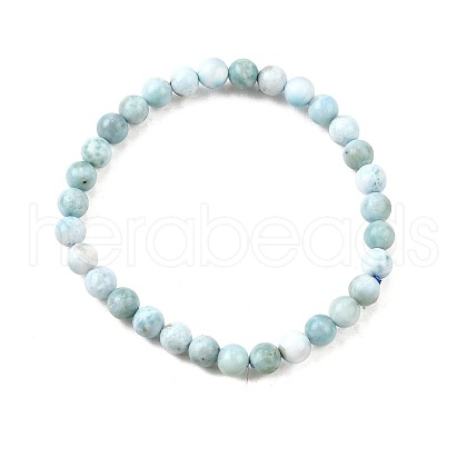 Natural Larimar Round Beaded Stretch Bracelet BJEW-A120-01A-1