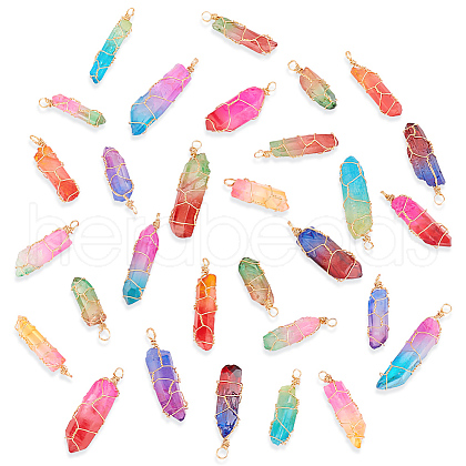 30Pcs 10 Colors Copper Wire Wrapped Dyed Natural Quartz Pendants PALLOY-AB00250-1