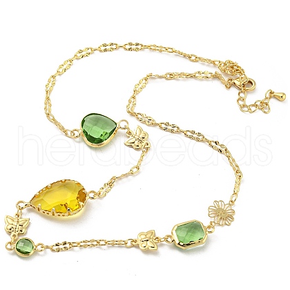 Faceted Heart & Teardrop & Square Glass Beads Bib Necklaces NJEW-R263-14G-1