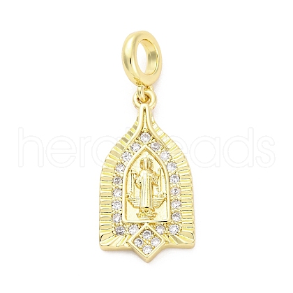 Brass Micro Pave Cubic Zirconia Saint European Dangle Charms KK-D325-27G-06-1