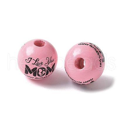 Mother's Day Theme Printed Wood European Beads WOOD-F016-13-1
