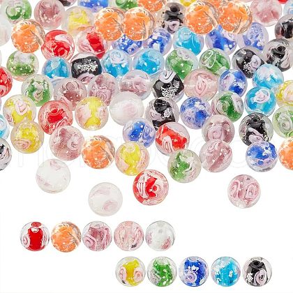 Olycraft 100Pcs 10 Colors Handmade Luminous Inner Flower Lampwork Beads LAMP-OC0001-57-1