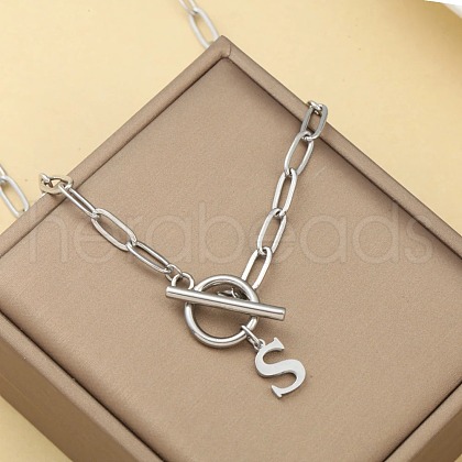 Stainless Steel Paperclip Chain Initial Necklaces with OT Clasps WGD6039-19-1