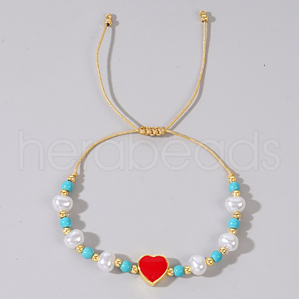Bohemian Style Heart Plastic Pearl Beaded Braided Bead Bracelets for Women RY6765-2-1