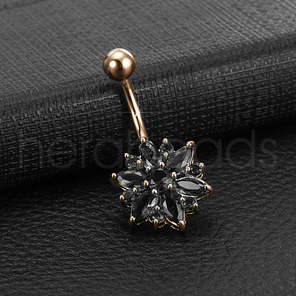 Brass Cubic Zirconia Flower Belly Rings WG7802B-01-1
