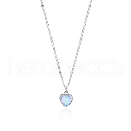 Heart 925 Sterling Silver  Moonstone Pendant Necklaces LA4251-1