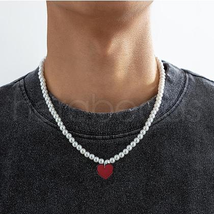 PVC Initial Pendant Plastic Pearl Round Beaded Necklaces for Women Men FS-WGA2226-13-1
