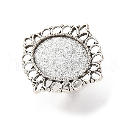 Vintage Adjustable Iron Flower Finger Ring Components Alloy Cabochon Bezel Settings PALLOY-O036-03AS-1