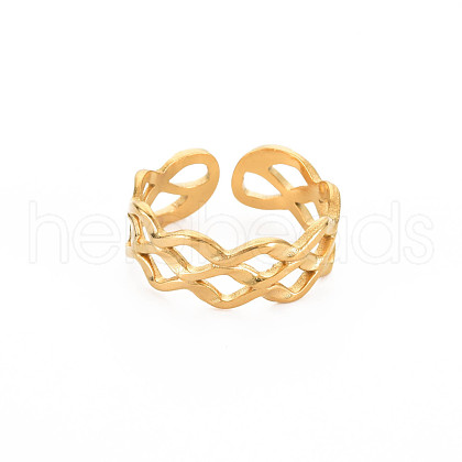 Ion Plating(IP) 304 Stainless Steel Rhombus Hollow Open Cuff Ring for Women RJEW-S405-214G-1
