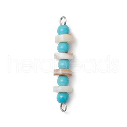 Synthetic Turquoise Round & Natural Freshwater Shell Disc Beaded Connector Charms PALLOY-JF03987-01-1