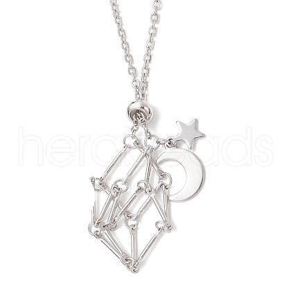 304 Stainless Steel Empty Macrame Pouch Star Moon Pendant Cable Chain Necklace Making NJEW-JN05277-01-1