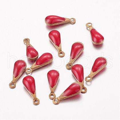 Antique Golden Plated Brass Enamel Teardrop Charms KK-Q571-01G-1