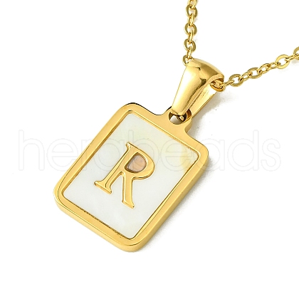 Ion Plating(IP) Rectangle with Initial Letter 304 Stainless Steel Pendant Necklace NJEW-R265-04G-R-1