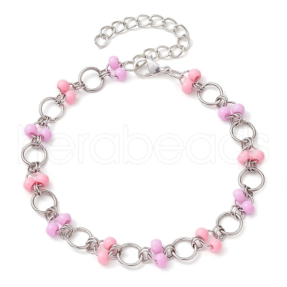 Pink & Plum Glass Seed Bead Link Bracelets BJEW-JB10266-1