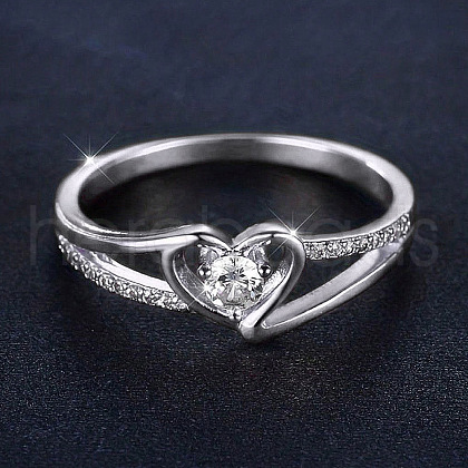 Heart Brass Micro Pave Clear Cubic Zirconia Finger Rings FS-WG243FC-06-1
