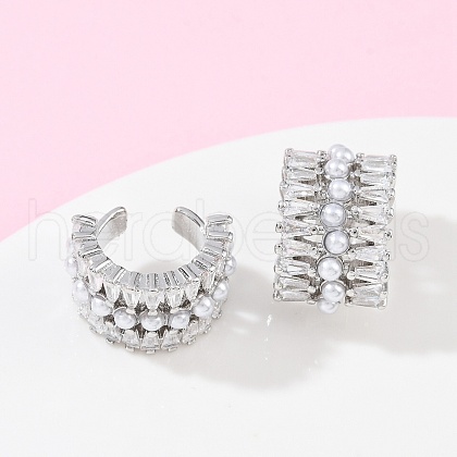C-Shaped Brass Micro Pave Clear Cubic Zirconia Cuff Earrings EJEW-Z111-02P-1