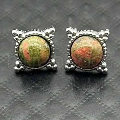 Alloy Natural Tiger Eye Flower Stud Earrings OL8231-12-1