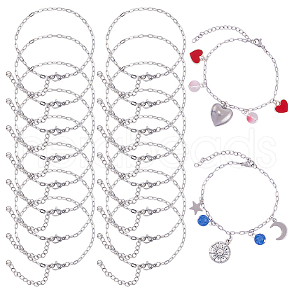 SUNNYCLUE 18Pcs 304 Stainless Steel Flat Cable Chain Bracelets Set for Men Women BJEW-SC0001-22-1
