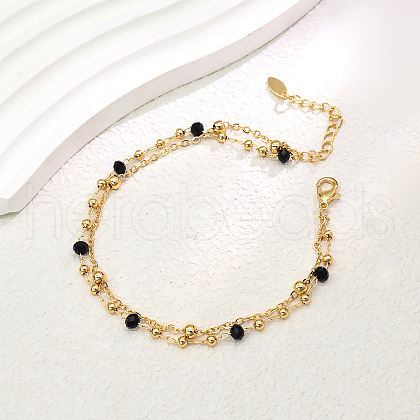 Fashionable Vintage Style Brass & Faceted Glass Rondelle Beads Double Layer Adjustable Ladies Anklets FX2573-3-1