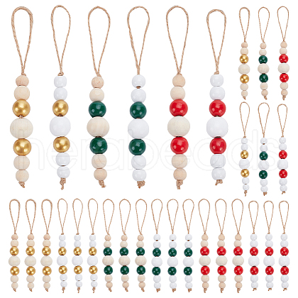 30Pcs 6 Colors Wooden Beaded Pendant Decorations HJEW-AB00737-1