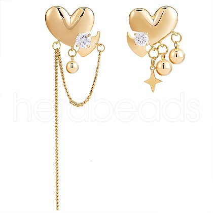 Clear Cubic Zirconia Heart with Moon & Star Asymmetrical Earrings JE968A-1