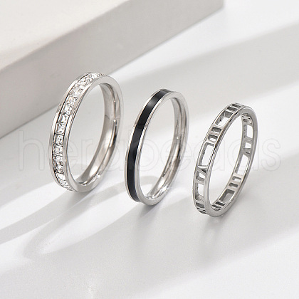 3Pcs Hollow Out 304 Stainless Steel Micro Pave Clear Cubic Zirconia with Enamel Finger Rings FS-WGFDE09-09-1