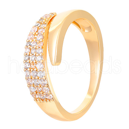 Brass Micro Pave Clear Cubic Zirconia Cuff Rings for Women FS-WGC3917-02-1