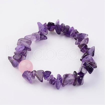 Natural Amethyst Stretch Bracelets BJEW-JB02523-02-1