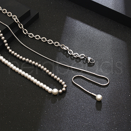 Luxury Stainless Steel Imitation Pearl Beaded Necklace for Daily Unisex Wear PC8585-1
