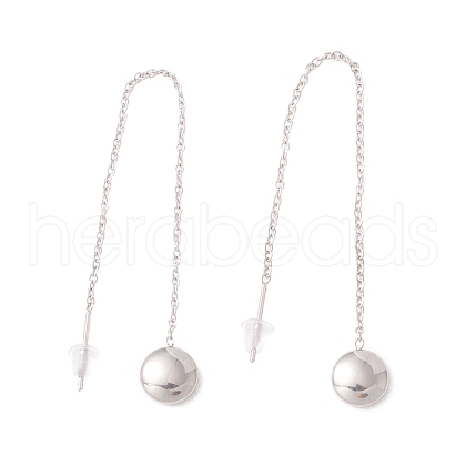 Tarnish Resistant Long Chain with Round Ball Dangle Stud Earrings EJEW-A067-17P-1