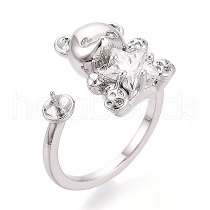 Bear Brass Micro Pave Clear Cubic Zirconia Cuff Ring Settings KK-T076-32P-1