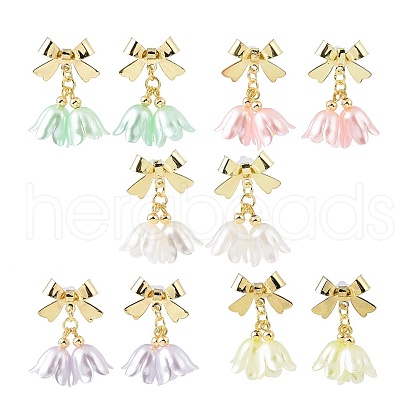 Plastic Flower with Bowknot Dangle Stud Earrings EJEW-JE05129-1